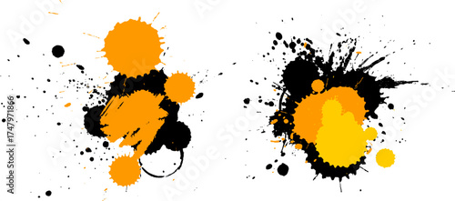 orange yellow black watercolor brush painting drop splatter splash artistic grunge graphic element