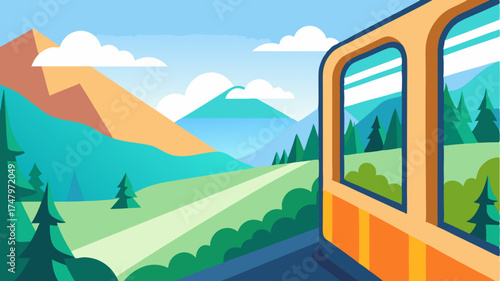A scenic train ride through picturesque landscapes with large windows capturing the essence of slow travel and enjoying the journey.