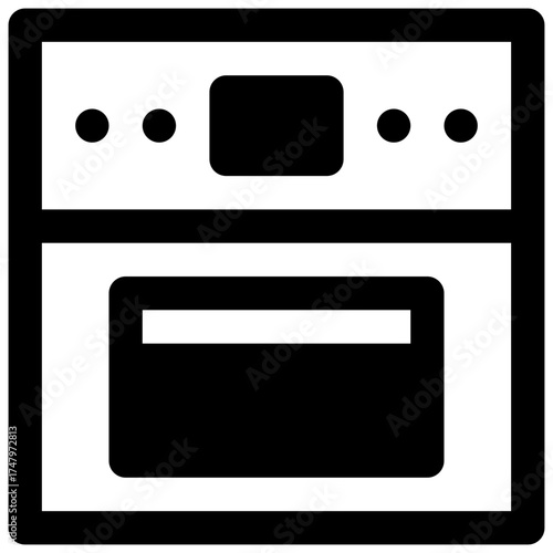 Oven. Outlined stroke vector icon with black-filled details.