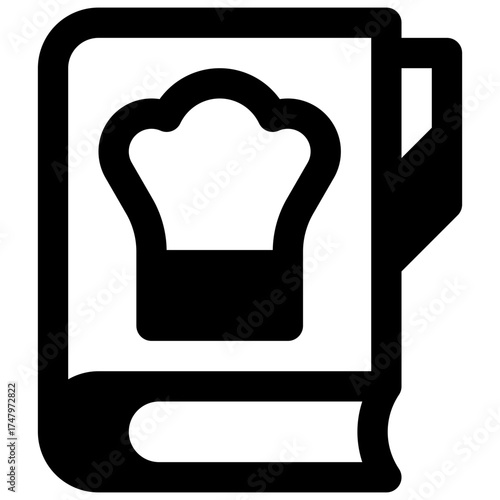 Recipe book. Outlined stroke vector icon with black-filled details.