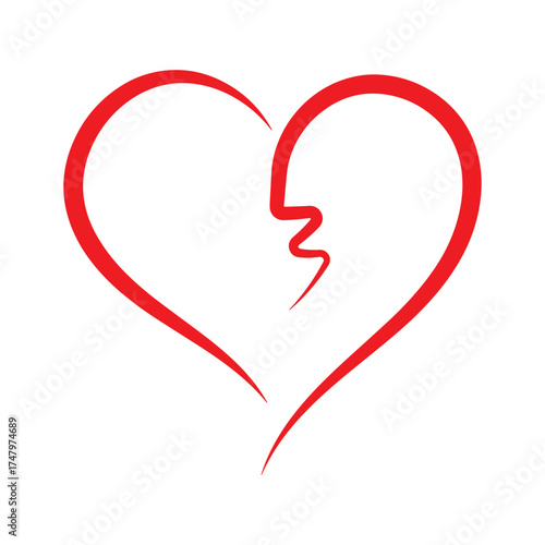 Hand Drawn Red Broken Heart Outline Sketch Symbolizing Emotional Pain and Relationship Breakup Grief