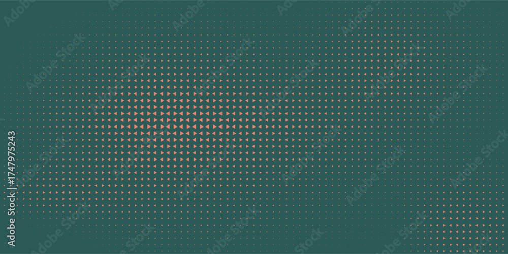 Triangles Halftone Pattern Twisted Border Vector Orange Green Abstract Background. Ultra Modern Minimalistic Art Half Tone Graphics Eye Catching Rush Wallpaper. Futuristic Technology Art Illustration