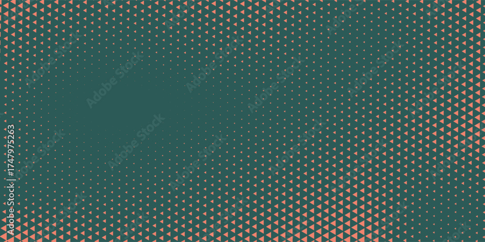 Triangles Halftone Pattern Twisted Border Vector Orange Green Abstract Background. Ultra Modern Minimalistic Art Half Tone Graphics Eye Catching Rush Wallpaper. Futuristic Technology Art Illustration