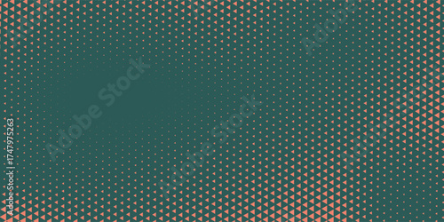 Triangles Halftone Pattern Twisted Border Vector Orange Green Abstract Background. Ultra Modern Minimalistic Art Half Tone Graphics Eye Catching Rush Wallpaper. Futuristic Technology Art Illustration
