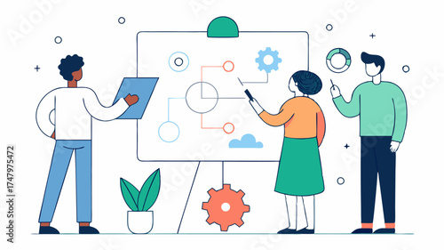 A person utilizing a large sketchpad drawing diagrams and doodles to visualize ideas while others look on with interest and excitement.