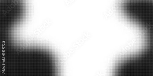 Black and white halftone pattern. Dense dots gradually fade to sparse, creating a gradient effect. Abstract background texture.