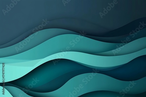 Abstract Teal Layers Background Texture Pattern with Wavy Lines and Gradient Shadows