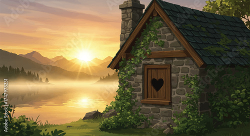 Romantic Cabin by the Lake at Sunrise A Cozy Escape in Nature