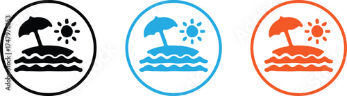 beach umbrella sun sea icon set image vector