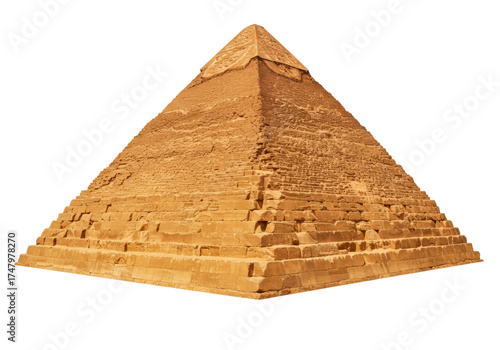 Bild auf Leinwand Isolated sand-colored ancient Egyptian pyramid structure made of stone blocks, a