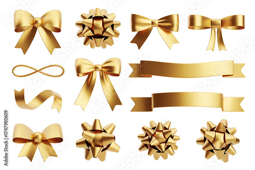 Elegant gold ribbons and bows, festive decorations, a luxurious and celebratory arrangement.