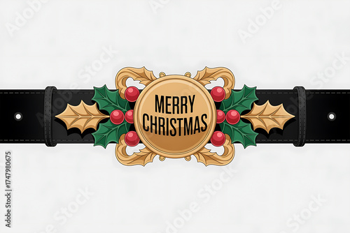 Festive Christmas banner with gold accents, holly, berries, and the joyful greeting 