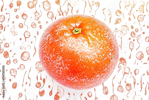 Detailed Orange Fruit with Orange Patterned Shapes on a White Background