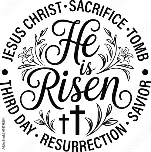 He is Risen sVG, Easter Cross Svg, Easter Svg, Christian Svg, Jesus Svg, Bible Verse Svg, Religious Svg, He is Risen Easter Svg