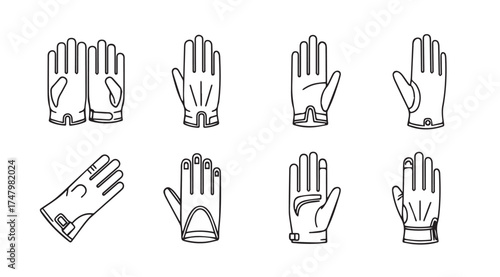 Collection of hand-drawn vintage leather gloves styles for fashion design and historical documentation vector