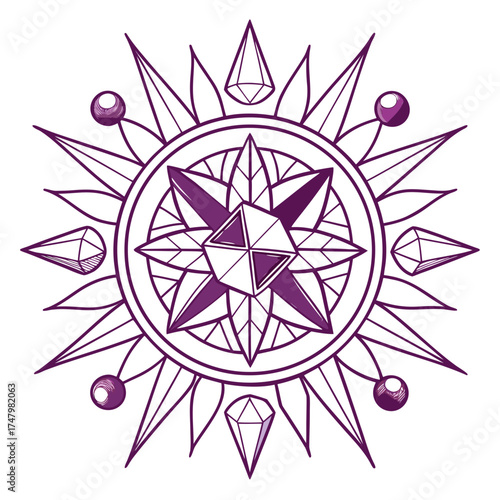 sharp geometric cuts, amethyst purple, emerald green, ruby red, diamond white