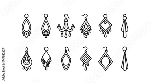 Collection of delicate hand drawn artistic earrings various styles and designs collection vector