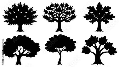 Elegant tree silhouettes offer versatile design options for nature lovers, perfect for branding, logos, and environmental projects requiring a touch of organic beauty
