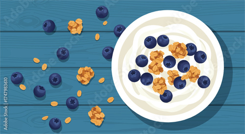 Aesthetic Breakfast Yogurt, Blueberries, and Granola Still Life