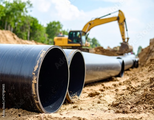 Wallpaper Mural Large black pipes installed in construction trench indicate progress on infrastructure project Torontodigital.ca