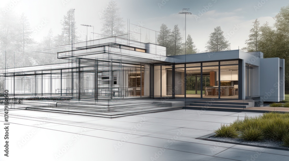 Fototapeta premium Architectural blueprint of a modern residential house