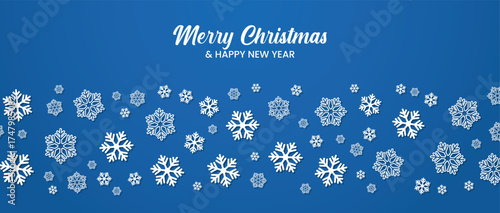 Christmas elements border decoration card with greeting text pattern ice on blue background.