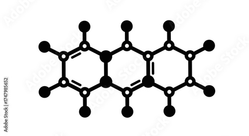 Chemical structure diagram of anthracene molecule, showing carbon rings and bonds in a simplified, two-dimensional representation.