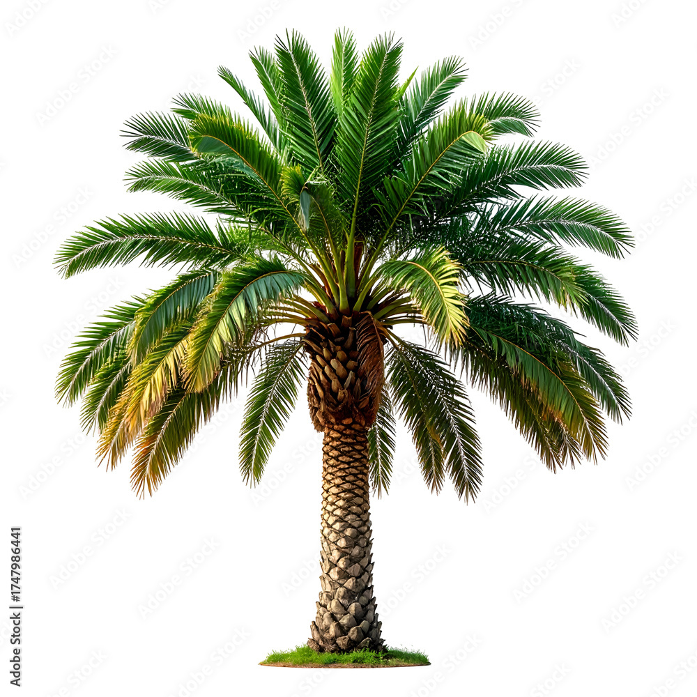 Obraz premium A lush, vibrant palm tree stands tall against a black background, highlighting the fronds