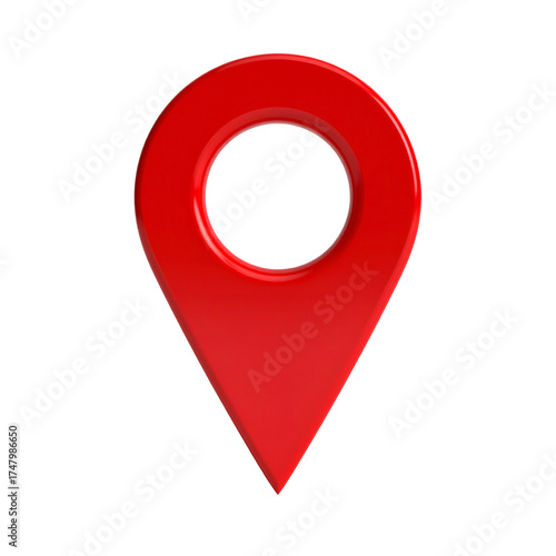 Free Download A glossy red navigation pin with a circular inner design against a stark black background - GFXLoad