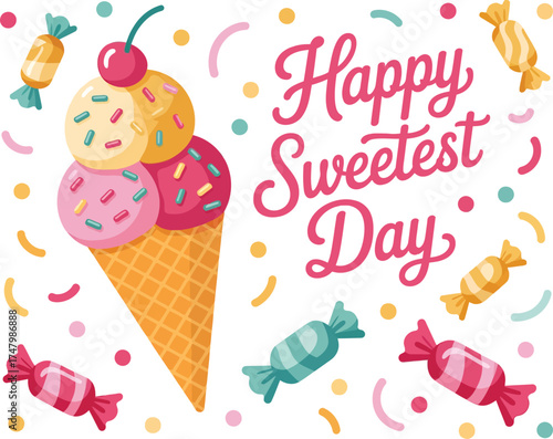 Happy Sweetest Day Ice Cream Cone with Candy Confetti