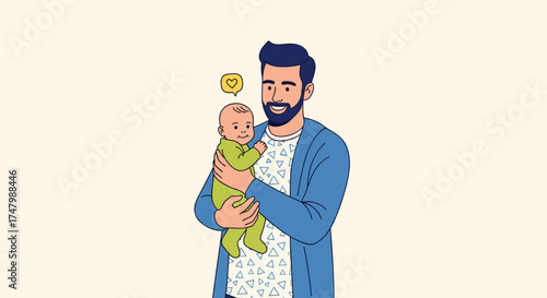 Father holding his baby, joyful mood, emotional bond, loving relationship, copy space