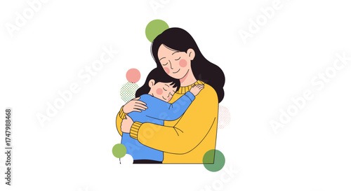 Mother holding her sleeping child, tender mood, emotional bond, loving embrace, copy space