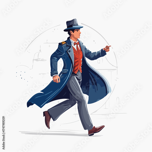 Retro Man in Trench Coat Pointing Forward illustration
