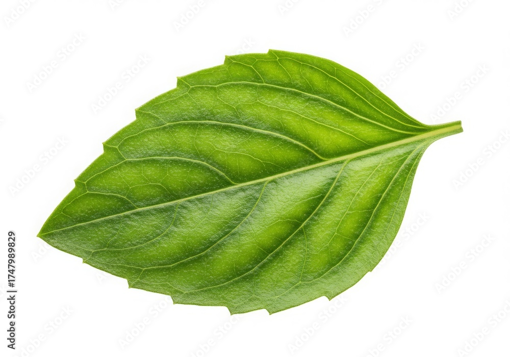 Obraz premium Green Fresh Basil Leaf White Background