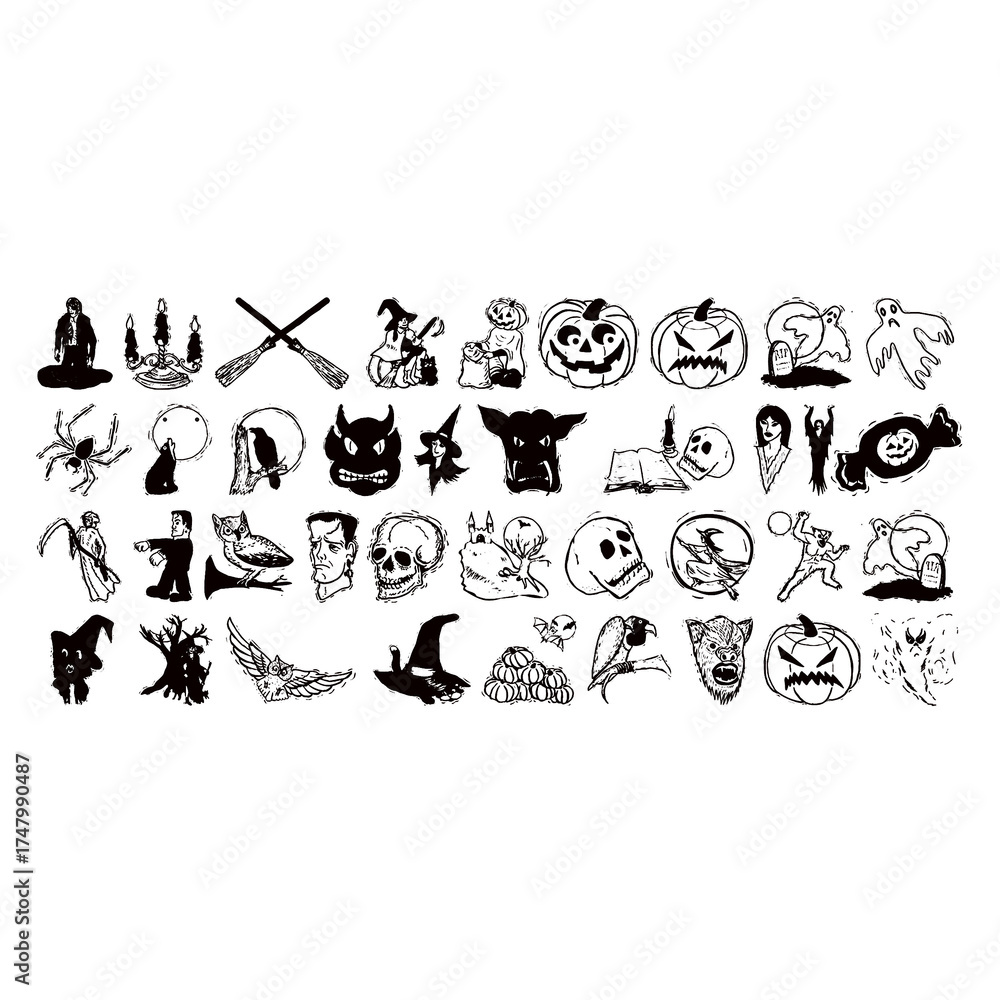 Obraz premium vector illustration of a set of halloween design, halloween icons set PNG collection, halloween design for web decoration