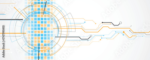 Scientific circle design with technical vector elements technology data background