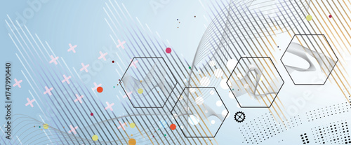 Scientific circle design with technical vector elements technology data background