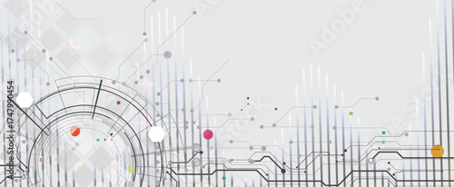 Scientific circle design with technical vector elements technology data background