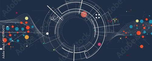 Scientific circle design with technical vector elements technology data background