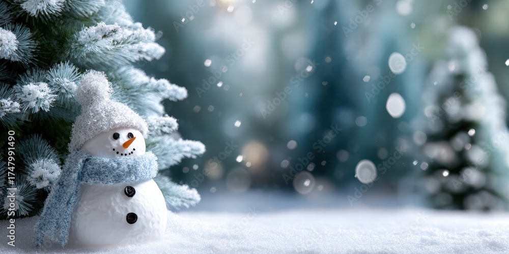 Obraz premium Charming Winter Snowman Under Snowy Trees