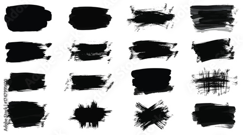 Vector art of collection of black brush strokes, perfect for adding a touch of artistic flair to your designs with these versatile and expressive elements