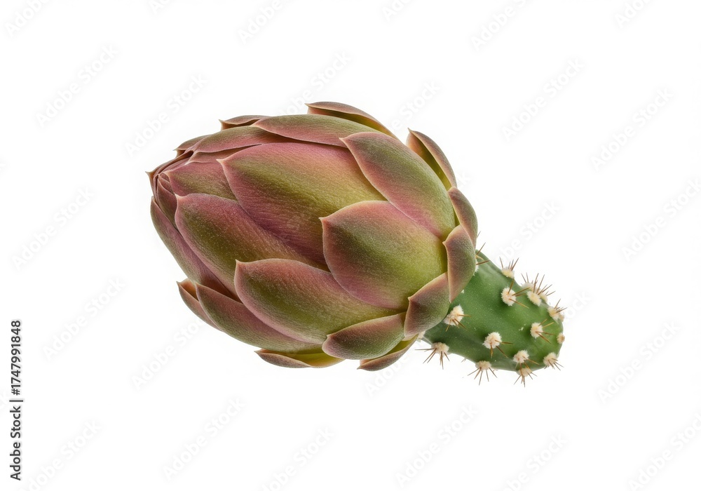 Fototapeta premium Prickly Pear Cactus Flower Bud Isolated White Background