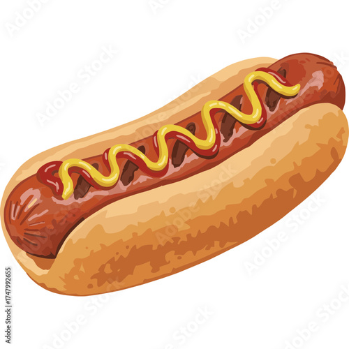 Grilled Hot Dog Vector Icon with Transparent Background