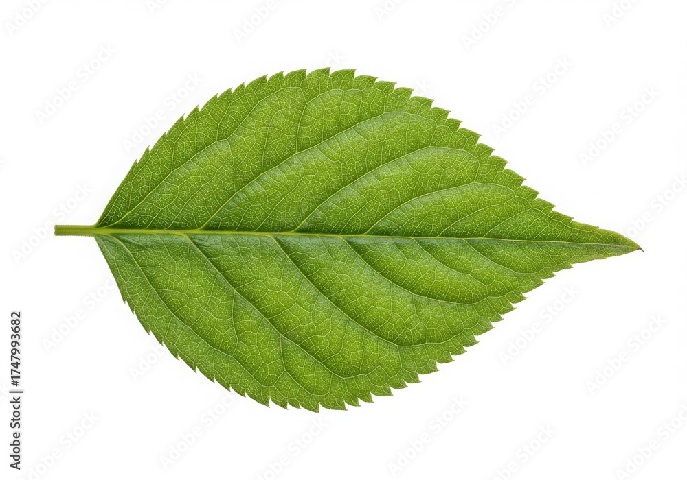 Fototapeta premium Textured Green Leaf Isolated White Background Detail