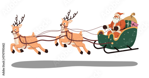 Santa Clause Riding Sleigh and Reindeer