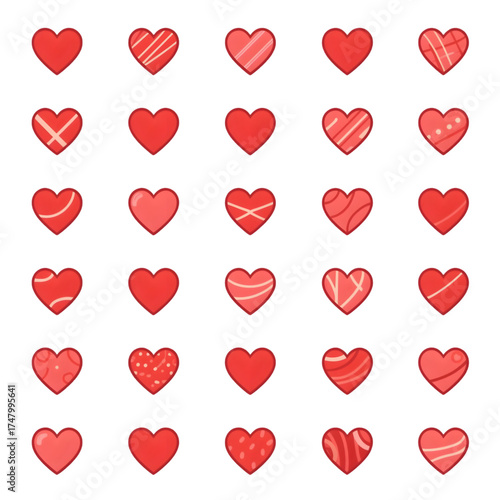 set of different red heart icons.