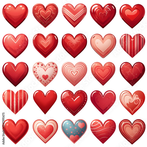 set of different red heart icons