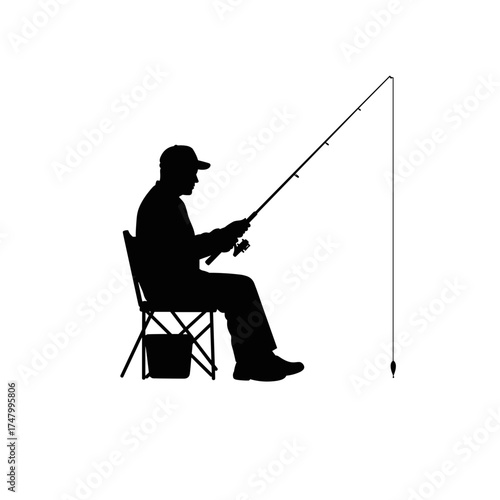 Man fishing while sitting on a chair