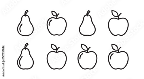 Simple hand drawn apple and pear icons collection fresh fruit healthy food design elements vector