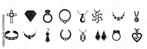 jewellery necklace luxury icons set simple style